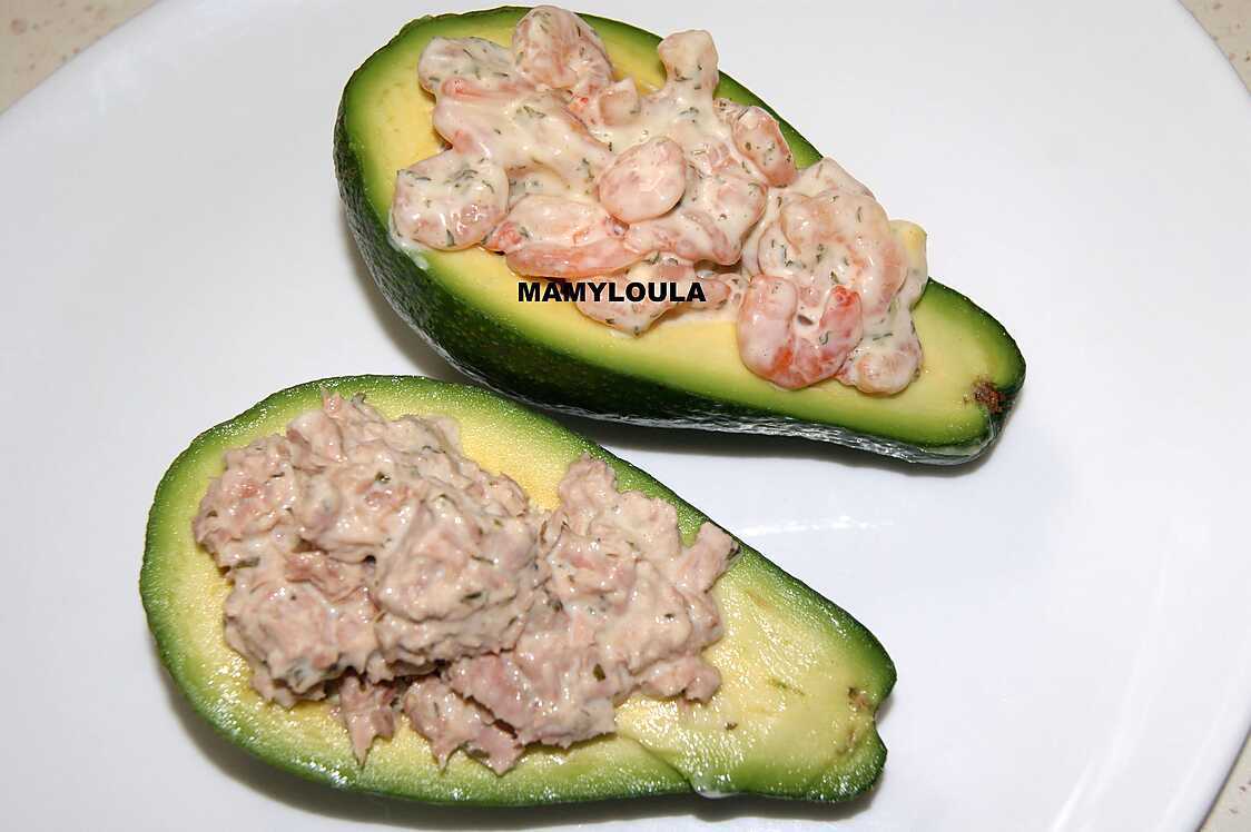 Avocats sauce crevette thon